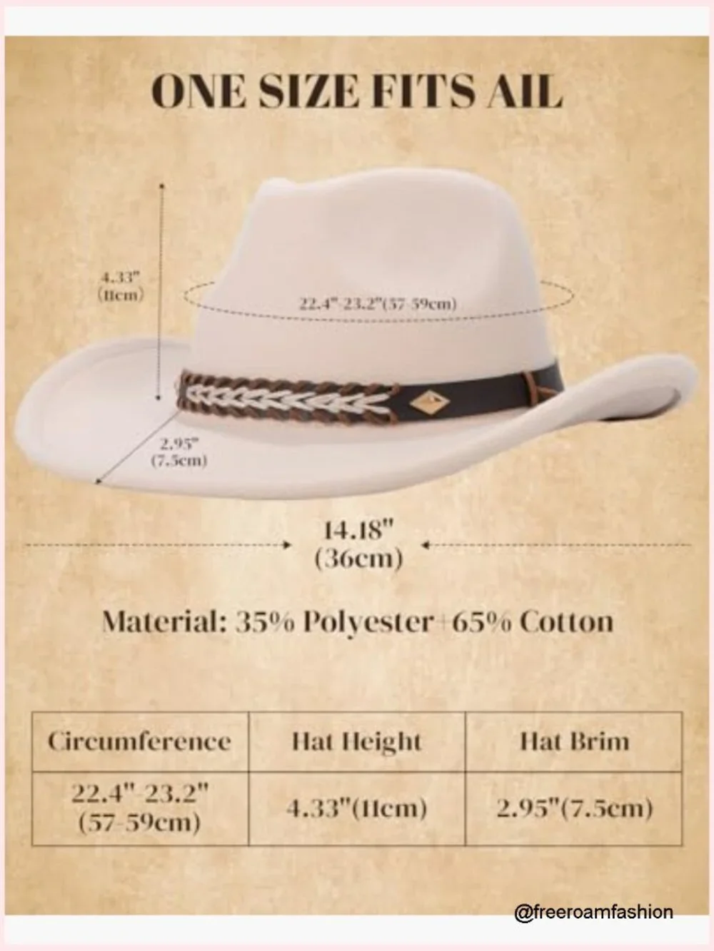 Classic Felt Cowgirl Hat with Adjustable Strap, Unisex